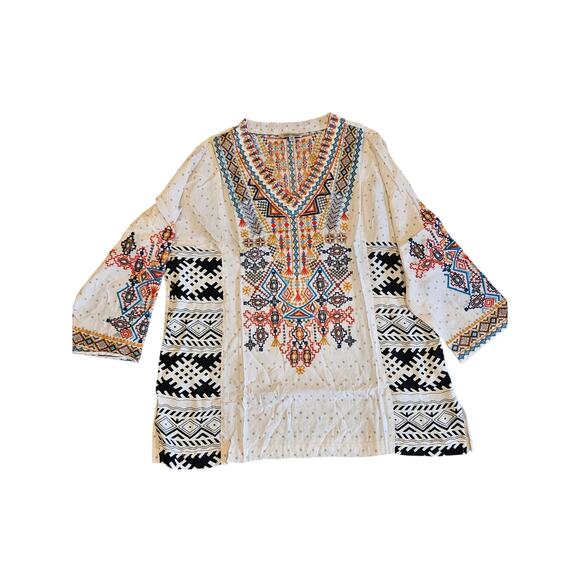 John mark embroidered tunic top womens medium boho festival preppy - Picture 1 of 8